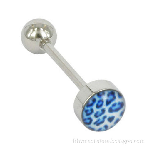 316L Stainless Steel Pic Inlay Epoxy Logo Tongue Barbell Body Jewelry, Nickel and Lead-free